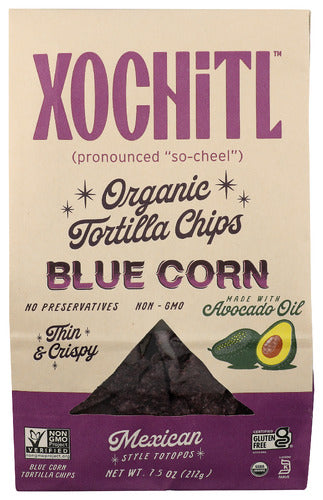 Blue Corn Tortilla Chips w/ Avocado Oil, Org GF, 7.5 oz