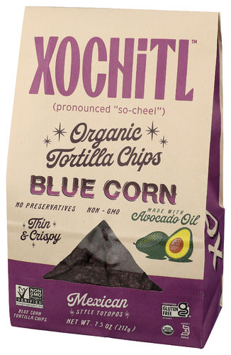 Blue Corn Tortilla Chips w/ Avocado Oil, Org GF, 7.5 oz