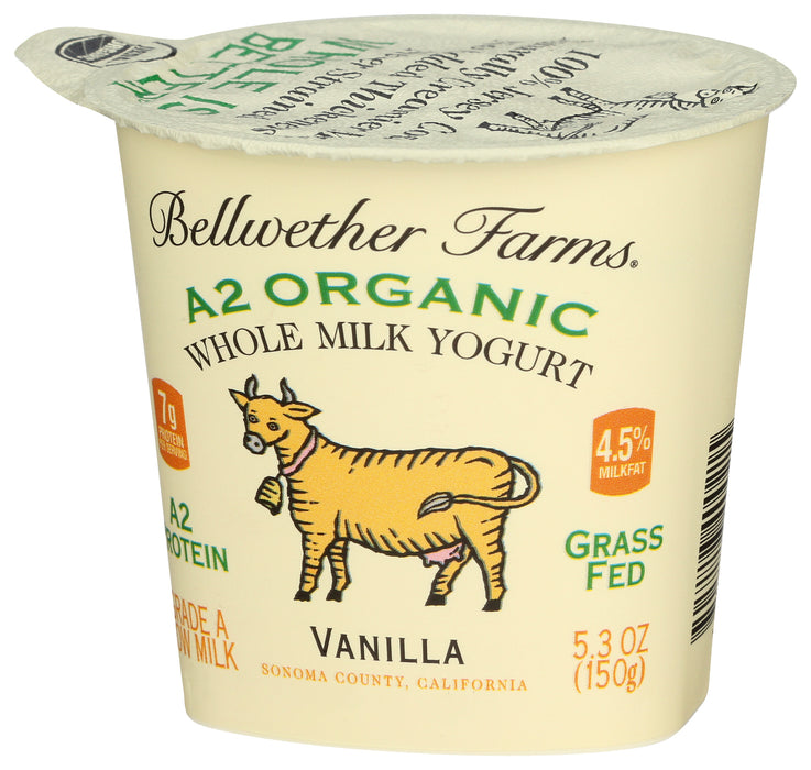 A2 Whole Milk Yogurt, Vanilla, Org, 5.3 oz