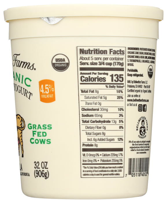 A2 Whole Milk Yogurt, Vanilla, Org, 32 oz