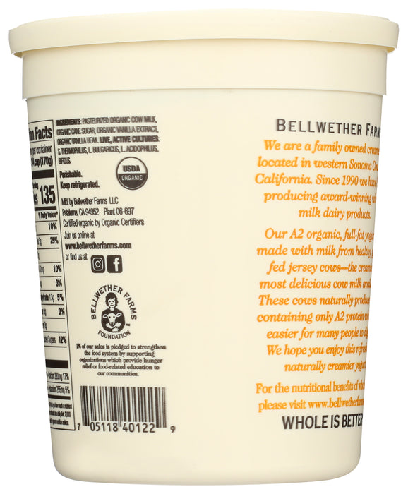 A2 Whole Milk Yogurt, Vanilla, Org, 32 oz