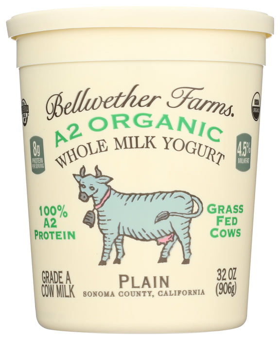 A2 Whole Milk Yogurt, Plain, Org, 32 oz