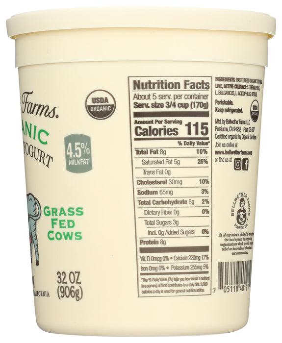A2 Whole Milk Yogurt, Plain, Org, 32 oz