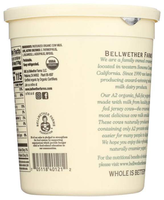 A2 Whole Milk Yogurt, Plain, Org, 32 oz