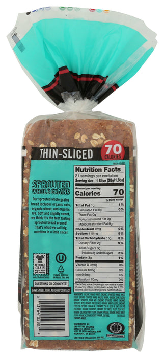 Sprouted Whole Grain Bread, Thin Sliced, Org, 20.5 oz