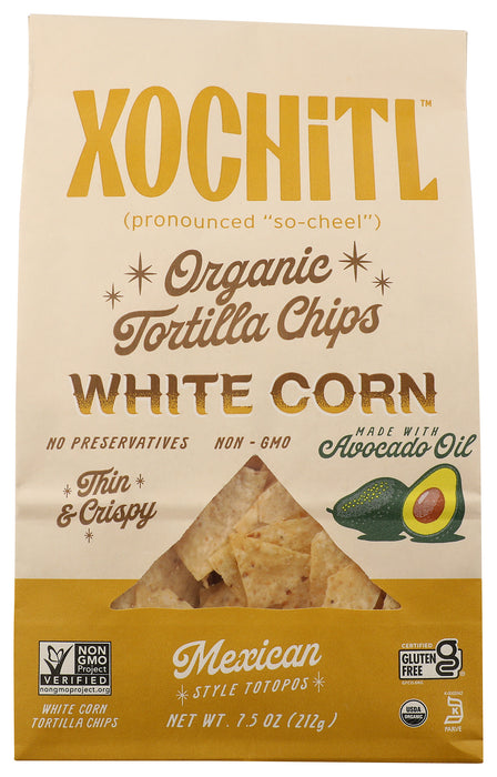 White Corn Tortilla Chips w/ Avocado Oil, Org GF, 7.5 oz