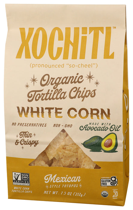 White Corn Tortilla Chips w/ Avocado Oil, Org GF, 7.5 oz