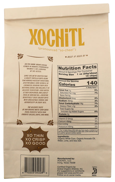 White Corn Tortilla Chips w/ Avocado Oil, Org GF, 7.5 oz