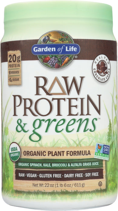 Raw Protein & Greens, Chocolate, Org, 610 g