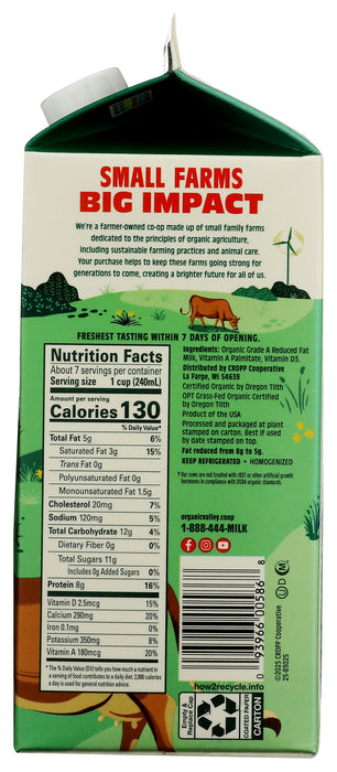 2% Reduced Fat Milk UP, Grassmilk Org, 59 fl oz