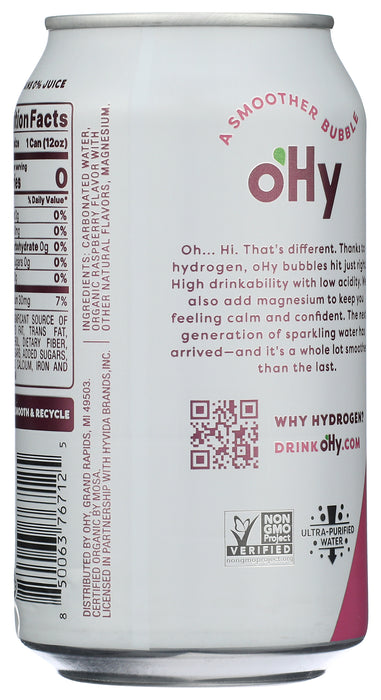 Hydrogen Infused Sparkling Water, Raspberry, Org, 12 fl oz