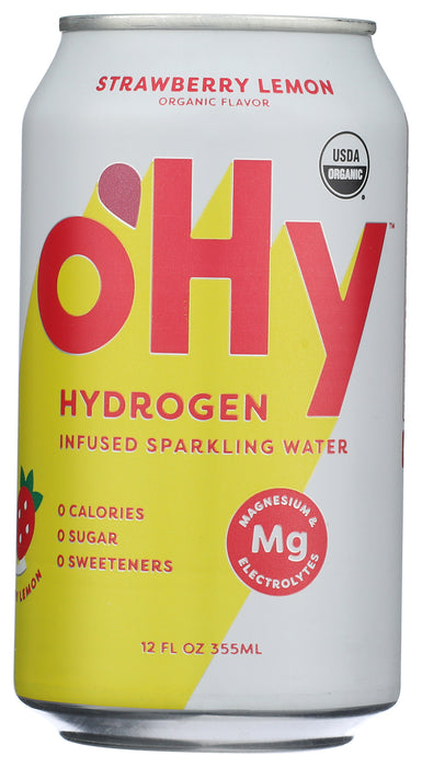 Hydrogen Infused Sparkling Water, Strawberry Lemon, Org, 12 fl oz