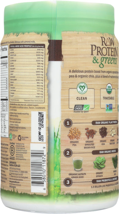 Raw Protein & Greens, Chocolate, Org, 610 g