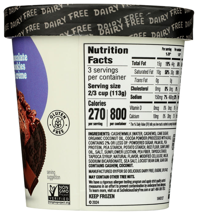 Cashew Milk Ice Cream, Chocolate Cookies & Cream, 16 oz
