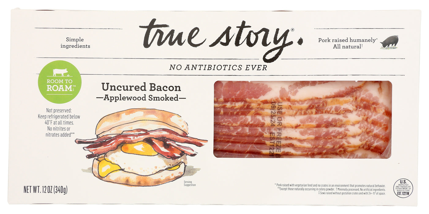 Applewood Smoked Uncured Bacon, ABF, 12 oz