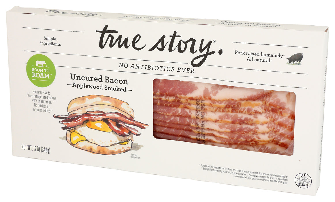 Applewood Smoked Uncured Bacon, ABF, 12 oz