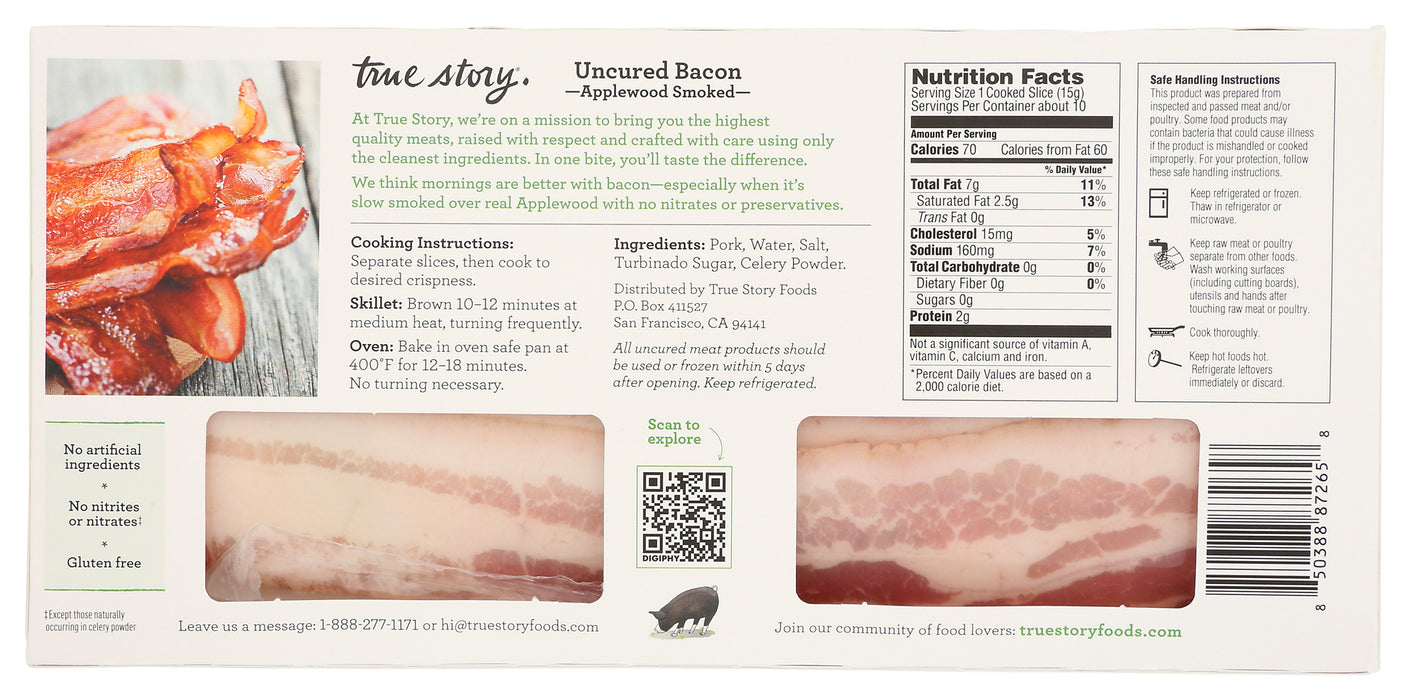 Applewood Smoked Uncured Bacon, ABF, 12 oz
