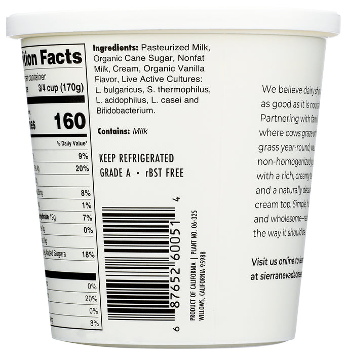 Whole Milk Yogurt, Grass Fed, Vanilla, 24 oz