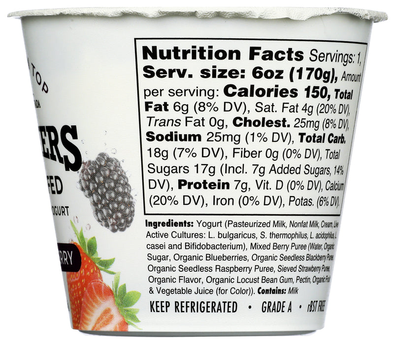 Whole Milk Yogurt, Grass Fed, Mixed Berry, 6 oz