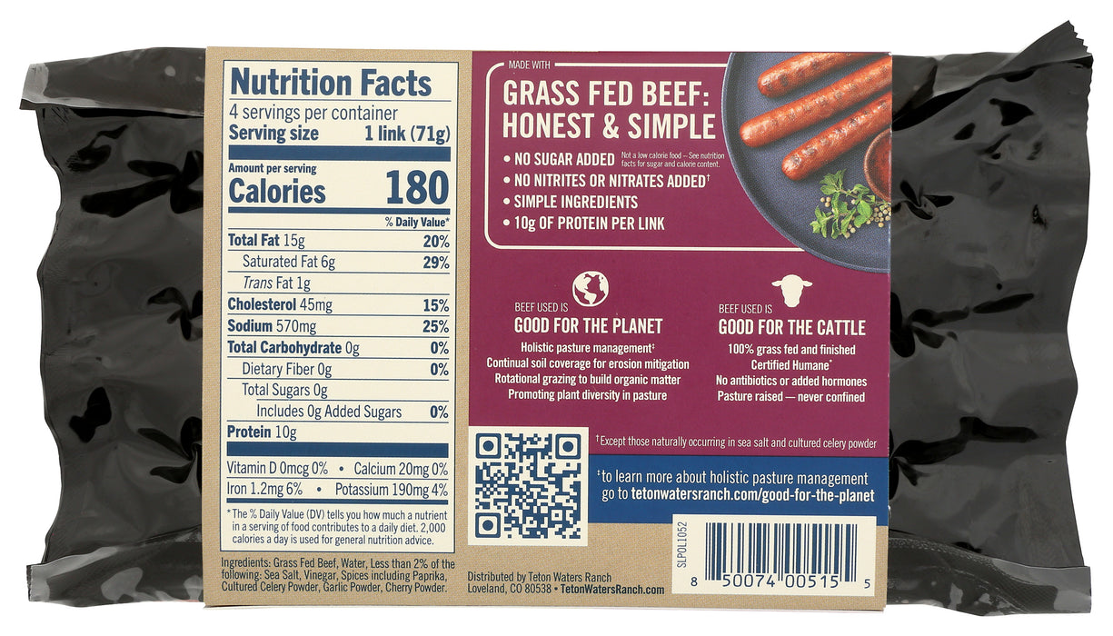 Cooked Uncured Polish Sausage w/ Beef, NSA Grassfed ABF, 10 oz