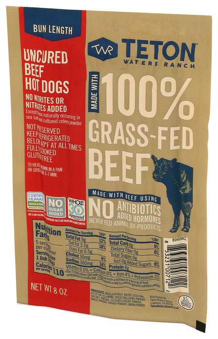Uncured Beef Hot Dogs, NSA Grassfed ABF, 8 oz