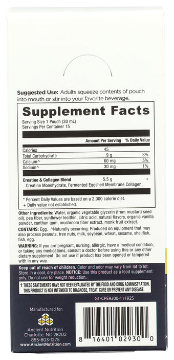Creatine + Collagen, Lemon, 15 gel pk/15 fl oz