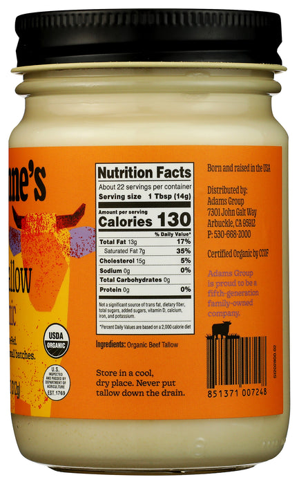 Beef Tallow Grass Fed, Org, 11 oz