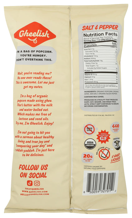 Salt & Pepper Popcorn, No Seed Oil Org, 4 oz