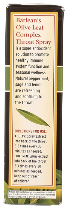 Olive Leaf Complex Throat Spray, Peppermint, 1.5 fl oz