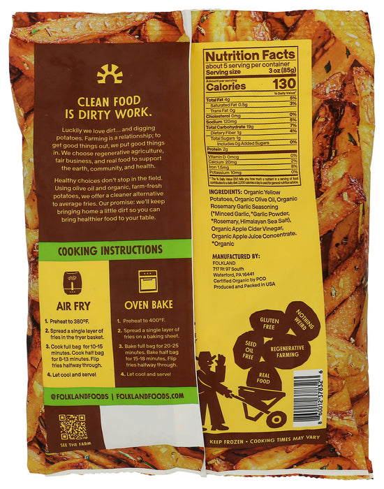Potato Fries w/ Olive Oil, Garlic Rosemary, Org, 16 oz