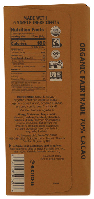 Vanilla Crunch Dark Chocolate Bar 70%, FT Org, 2.1 oz