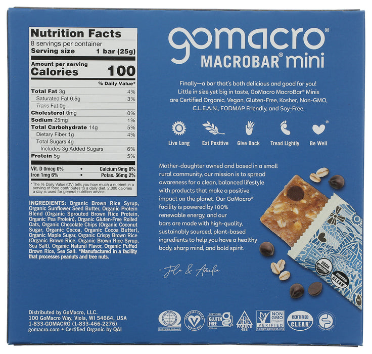 Oatmeal Chocolate Chip Mini Bar 8pk, GF Org, 7.2 oz