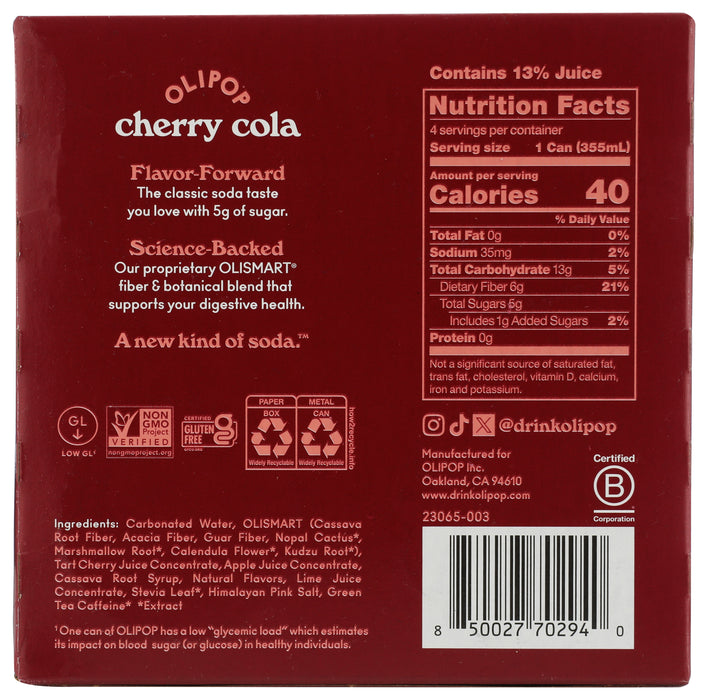 Cherry Cola Prebiotic Soda, 4 pack, 48 fl oz