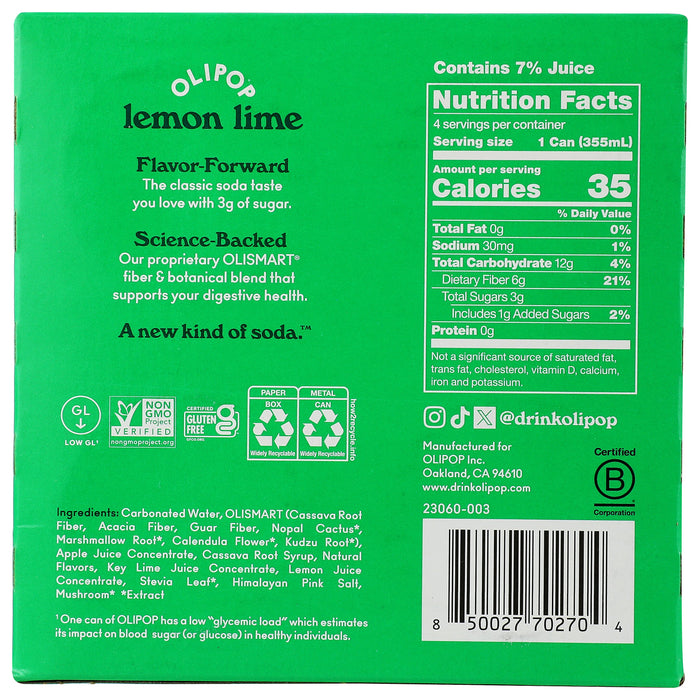 Lemon Lime Prebiotic Soda 4 pk, 48 fl oz