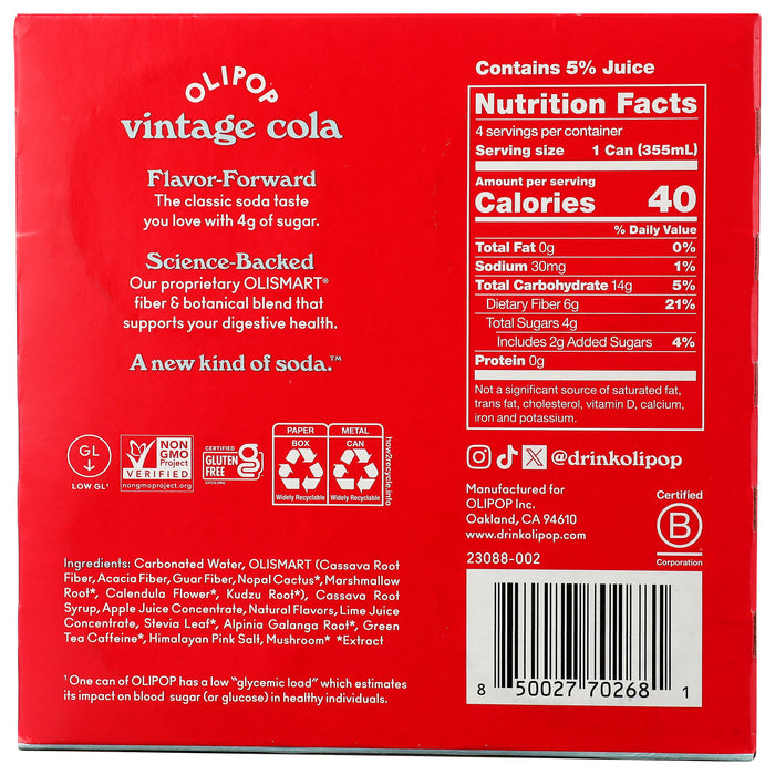 Vintage Cola Prebiotic Soda 4 pk, 48 fl oz