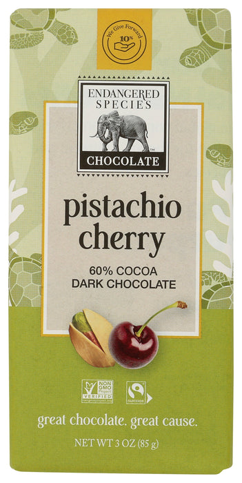Pistachio and Cherry Dark Chocolate Bar 60%, 3 oz