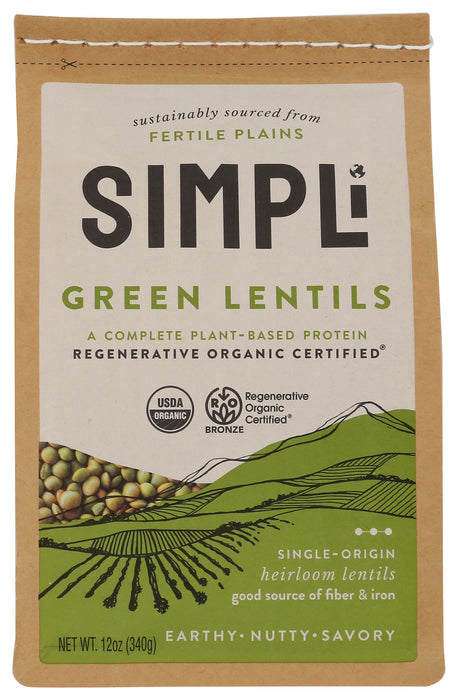 Green Lentils, Reg Org, 12 oz