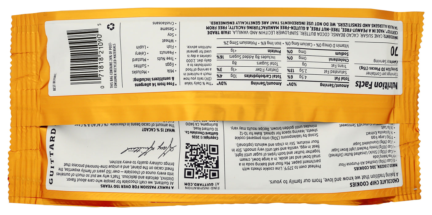 Semisweet Dark Chocolate Chips 46% Cacao, FT DF, 9 oz