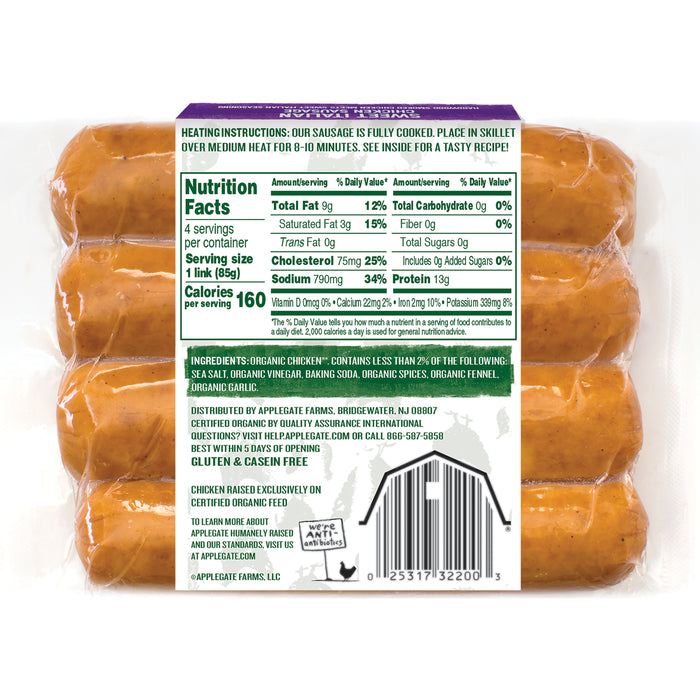 Sweet Italian Chicken Sausage, Org, 12 oz