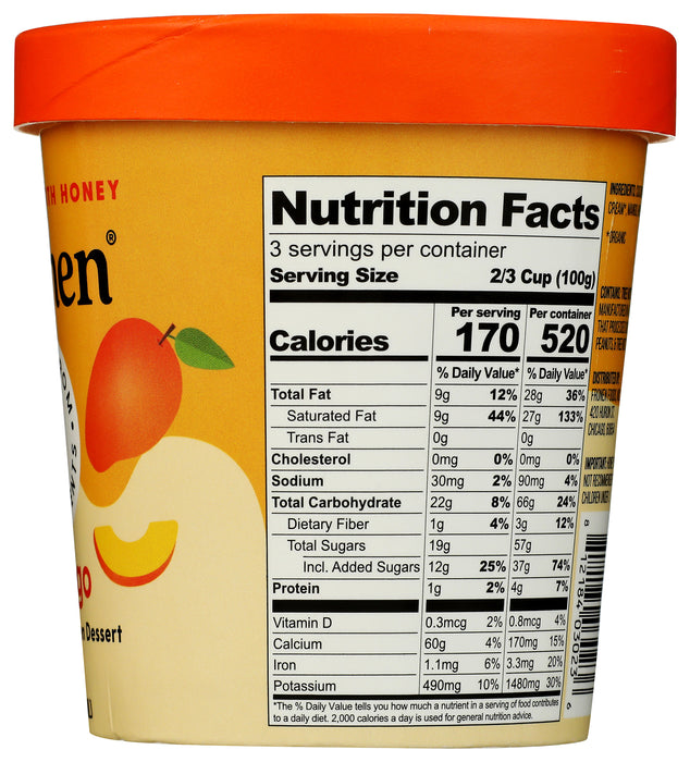 DF Frozen Dessert Sweetened w/ Honey, Mango, DF, 16 oz