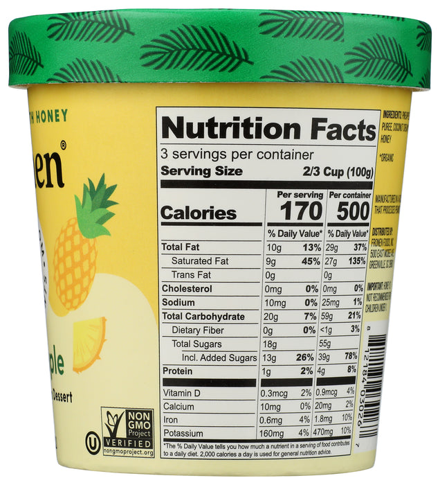 DF Frozen Dessert Sweetened w/ Honey, Pineapple, DF, 16 oz