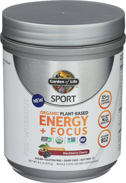 Sport Organic Plant-Based Energy+Focus SF Blackberry Cherry, 231 g