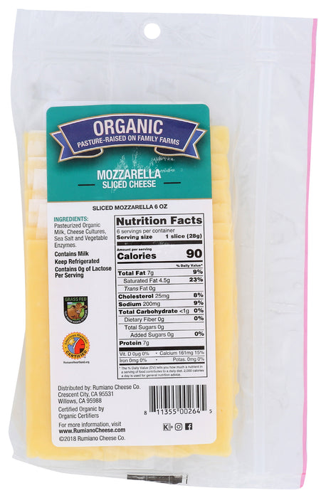 Mozzarella Cheese Slices, Org, 6 oz