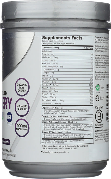 Sport Organic Recovery, Blackberry Lemonade, 446 g