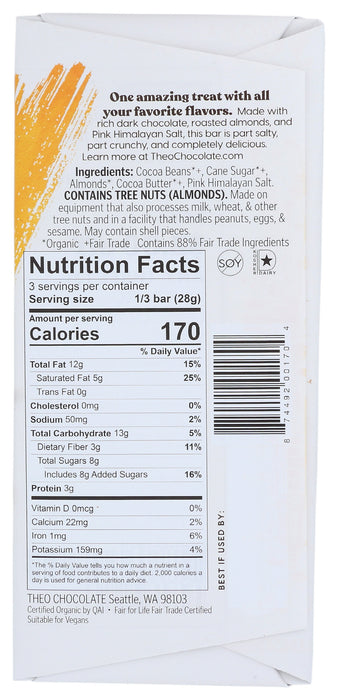 Salted Almond 70% Dark Choc, 3oz