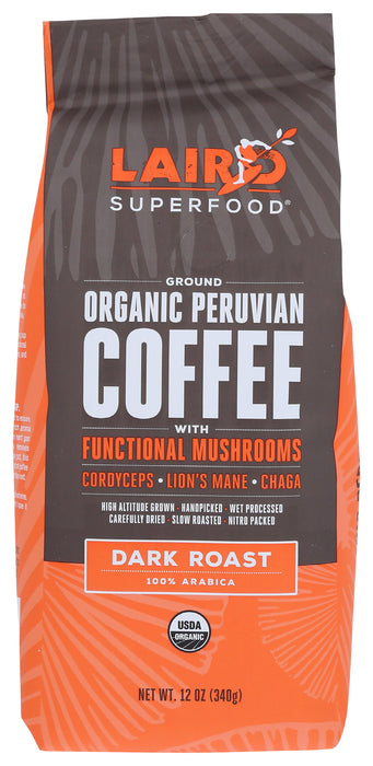 Peruvian Coffee With Functional Mushrooms, Dark Roast, Org, 12 oz