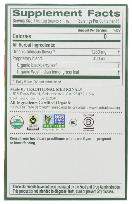 Hibiscus Herbal Tea, Org, 16 tbag