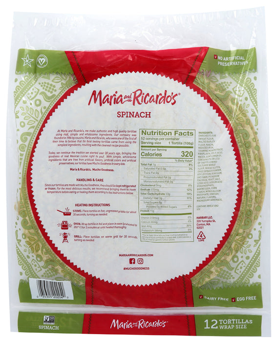 12 inch Spinach Tortillas, 3.74 oz