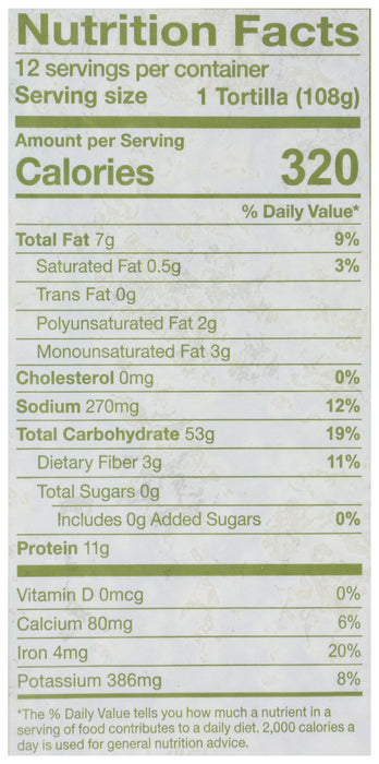 12 inch Spinach Tortillas, 3.74 oz