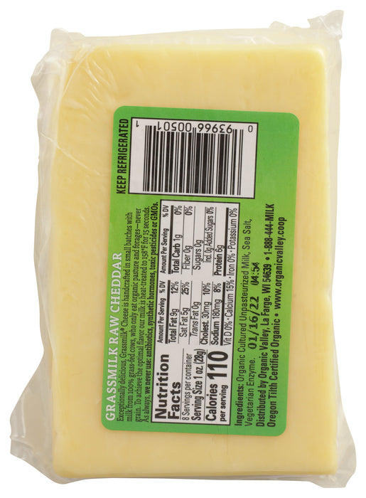 Raw Cheddar Cheese, Grassfed, Org, 8 oz